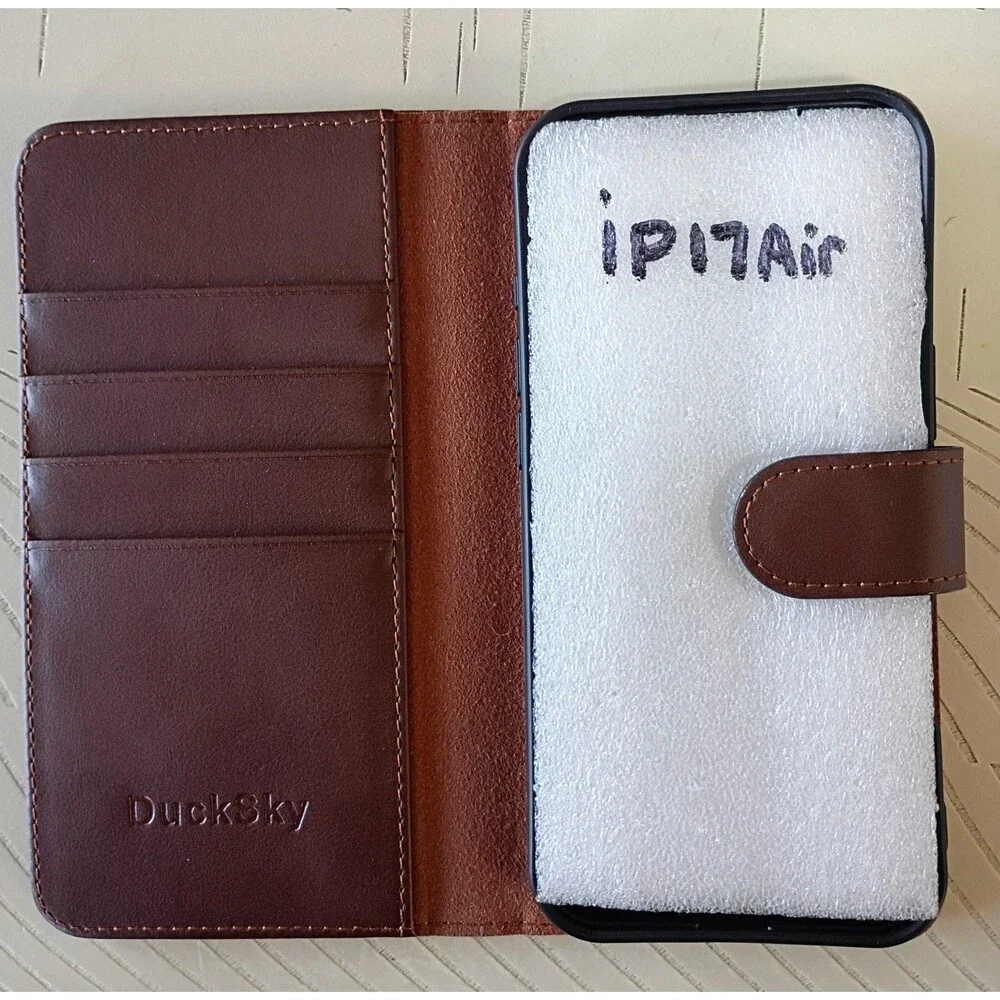 DuckSky Brown Leather Folio Wallet Case for Apple iPhone 17 Air (6.5